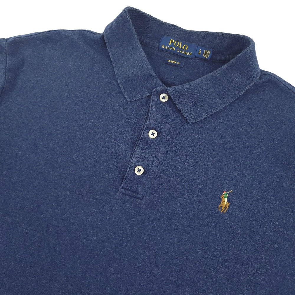 Polo Ralph Lauren Polo Shirt Mens L Blue Classic Fit Cotton Pony Logo Top